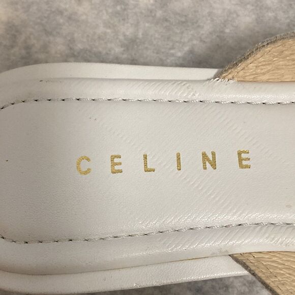 Celine Paris Low Wedge Slide Sandal With Crisscross Straps in White Leather. - Picture 7 of 11